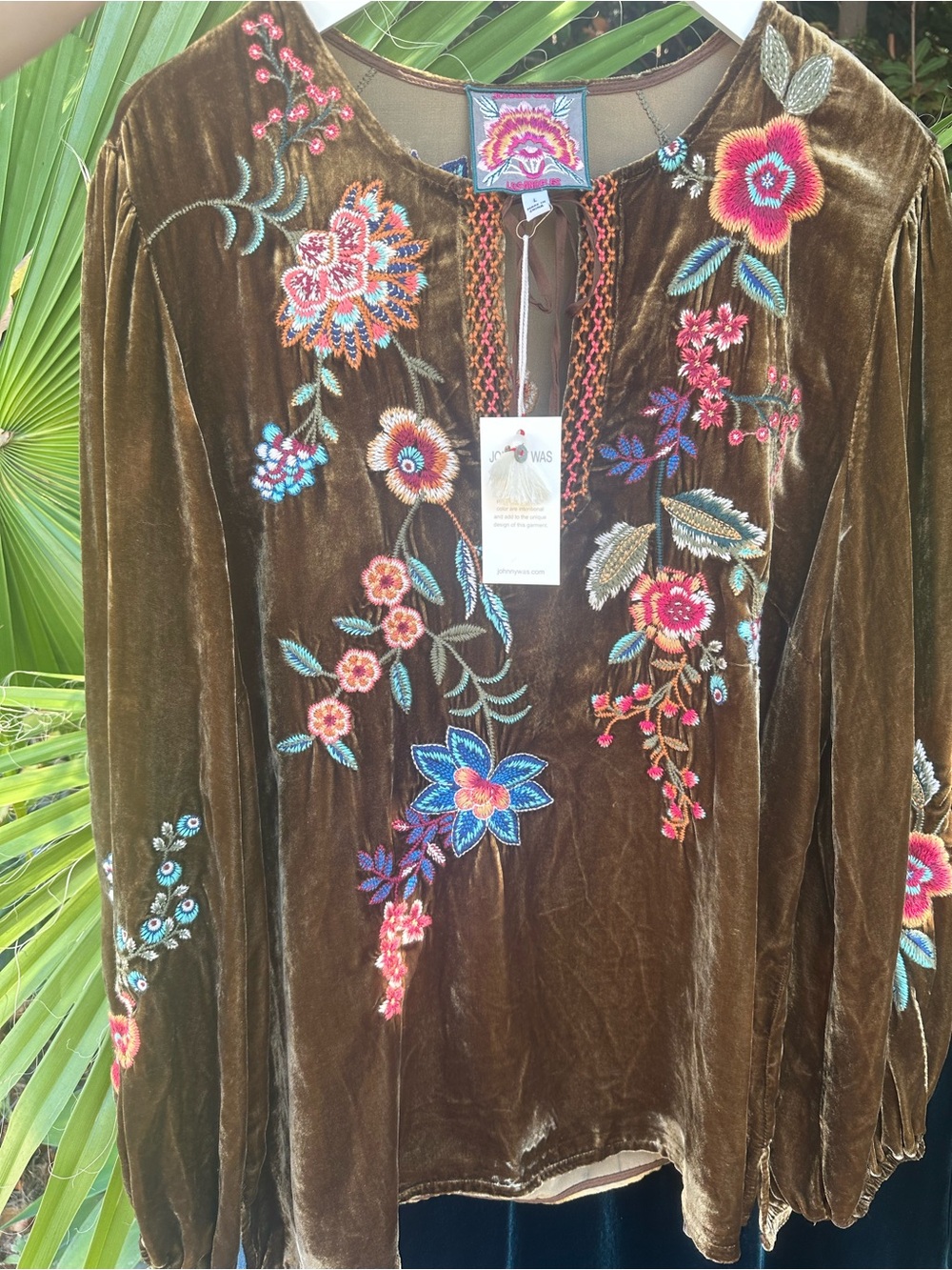 Johnny Was Olive Gold Velvet Embroidered Peasant Tunic - Picture 12 of 12